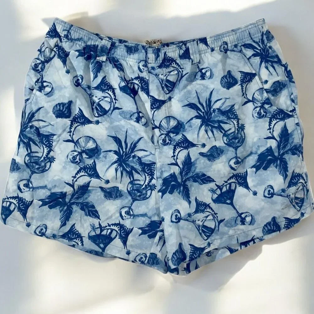 Columbia Backcast UPF 50 Mens Swim Trunks Blue Martini Marlin Print XL